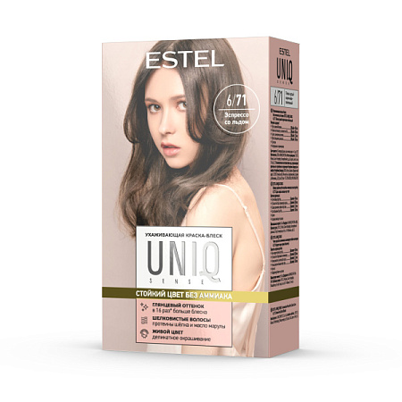ESTEL UNIQ SENSE Ухаживающая краска-блеск без аммиака для волос 6/71 тёмно-русый коричнево-пепельный от магазина МылоПорошок